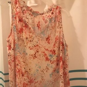 Rose +Olive Sleeveless top. Ruffles and floral